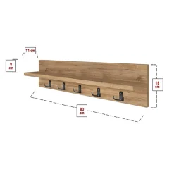 Appendiabiti da parete 80x18h cm con mensola rovere Makira