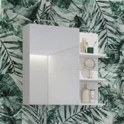 Armadietto bagno con specchio 78x71h cm 1 anta 3 mensole bianco lucido Linda