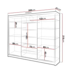 Armadio scorrevole 250x215h cm 3 ante moderno cassetti e led bianco Larissa
