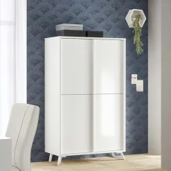 Armadio soggiorno 104x174h cm 4 ante moderno bianco lucido Tosca