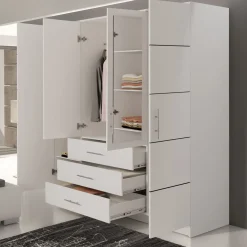 Armadio 196x200h cm 4 ante 3 cassetti con specchio bianco Sottosogno