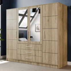 Armadio 196x200h cm 4 ante 3 cassetti con specchio rovere sonoma Sottosogno
