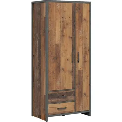 Armadio 90x201h cm 2 ante 2 cassetti stile soft rovere scuro nero Urbania