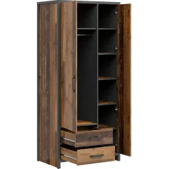 Armadio 90x201h cm 2 ante 2 cassetti stile soft rovere scuro nero Urbania