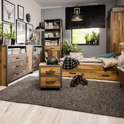 Armadio 90x201h cm 2 ante 2 cassetti stile soft rovere scuro nero Urbania