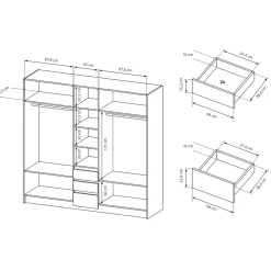 Armadio 225x215h cm 5 ante 3 cassetti bianco rovere Sweet
