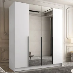 Armadio 200x215h cm 4 ante 2 specchi moderno  bianco nero Glammy 4