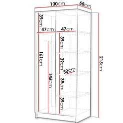 Armadio 100x215h cm 2 ante 2 specchi moderno nero Glammy 2