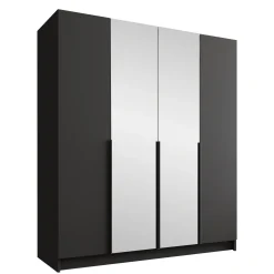 Armadio 200x215h cm 4 ante 2 specchi moderno nero Glammy 4