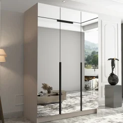 Armadio 150x215h cm 3 ante 3 specchi moderno beige nero Glammy 3