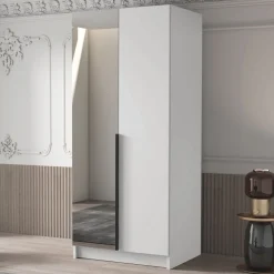 Armadio 100x215h cm 2 ante 1 specchio moderno bianco nero Glammy 2