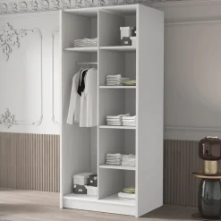 Armadio 100x215h cm 2 ante 1 specchio moderno bianco nero Glammy 2