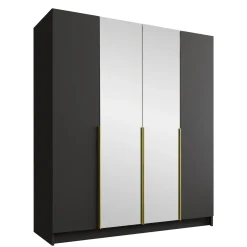 Armadio 200x215h cm 4 ante 2 specchi moderno nero oro Glammy 4