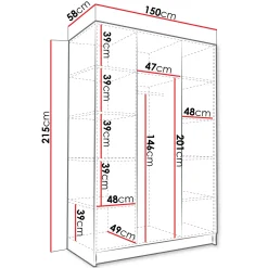 Armadio 150x215h cm 3 ante 1 specchio moderno bianco oro Glammy 3