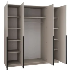 Armadio 200x215h cm 4 ante 4 specchi moderno beige nero Glammy 4