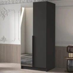 Armadio 100x215h cm 2 ante 1 specchio moderno  nero Glammy 2