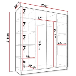 Armadio 200x215h cm 4 ante 4 specchi moderno bianco oro Glammy 4