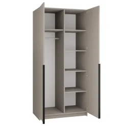 Armadio 100x215h cm 2 ante 1 specchio moderno  beige nero Glammy 2