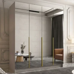 Armadio 200x215h cm 4 ante 4 specchi moderno beige oro Glammy 4