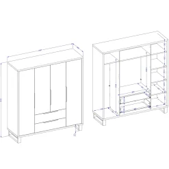 Armadio 190x210h cm 4 ante battenti 2 cassetti rovere Petra