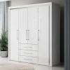 Armadio 199x214h cm 4 ante battenti 3 cassetti moderno bianco Benz