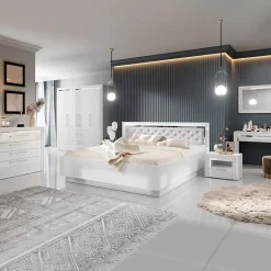 Armadio 199x214h cm 4 ante battenti 3 cassetti moderno bianco Benz