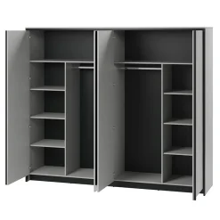 Armadio 250x215h cm 4 ante battenti con specchio con LED grigio nero Luna