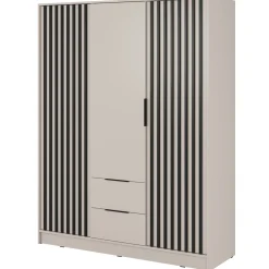 Armadio 155x200h cm 3 ante con cassetti moderno beige cashmere Miller