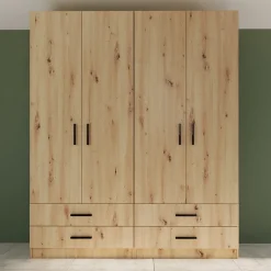 Armadio 80x191h cm 2 ante con cassetti moderno rovere rustico Carlino