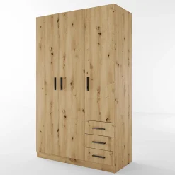 Armadio 118x191h cm 3 ante con cassetti rovere rustico Boverio