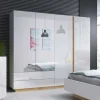 Armadio 220x203h cm 4 ante con cassetti moderno bianco lucido rovere Noa