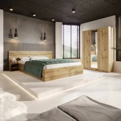 Armadio 120x190h cm 3 ante con specchio rovere rustico Plutone