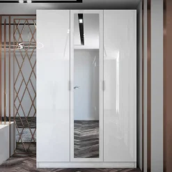 Armadio 120x190h cm 3 ante con specchio bianco lucido Alina