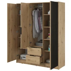 Armadio 155x200h cm 3 ante con specchio moderno quercia nero Miller