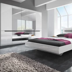 Armadio 225x213h cm 5 ante con specchio bianco lucido Dubai Gihome®