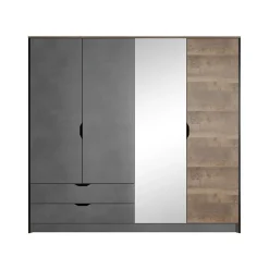 Armadio 220x205h cm 4 ante con specchio grigio quercia Dable