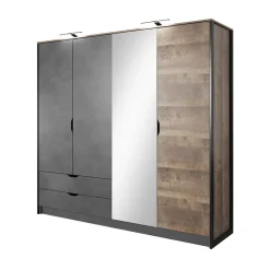 Armadio 220x205h cm 4 ante con specchio grigio quercia Dable