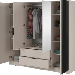 Armadio 206x200h cm 4 ante con specchio moderno beige cashmere Miller