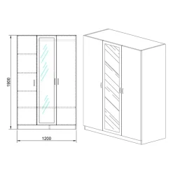 Armadio 120x190h cm 3 ante con specchio legno noce Plutone