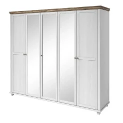 Armadio 246x216h cm 5 ante con specchio pino bianco quercia Texel