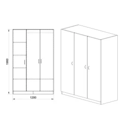 Armadio 120x190h cm 3 ante design noce Rodari