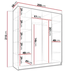 Armadio 200x215h cm 4 ante moderno bianco nero Glammy 4