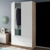 Armadio 82x180h cm 2 ante rovere bianco opaco 2 cassetti Abbey