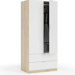 Armadio 82x180h cm 2 ante rovere bianco opaco 2 cassetti Abbey