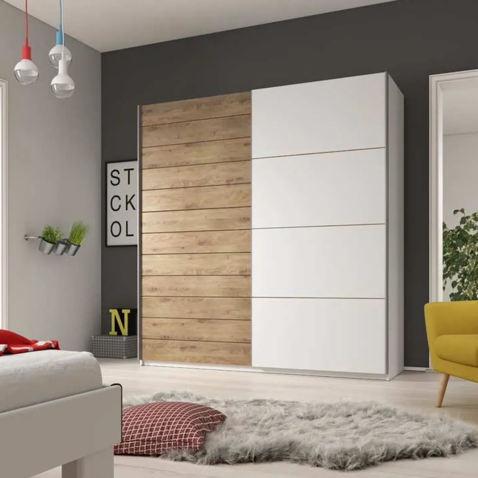Armadio 270x210h cm 2 ante scorrevoli bianco opaco rovere Nexus Gihome®