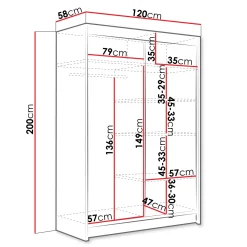 Armadio 120x200h cm 2 ante scorrevoli con specchio bianco Tancredi