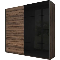 Armadio 200x210h cm 2 ante scorrevoli rovere scuro nero lucido Cortina Gihome®