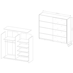 Armadio 221x210h cm 2 ante scorrevoli con specchio bianco Pascal Gihome®