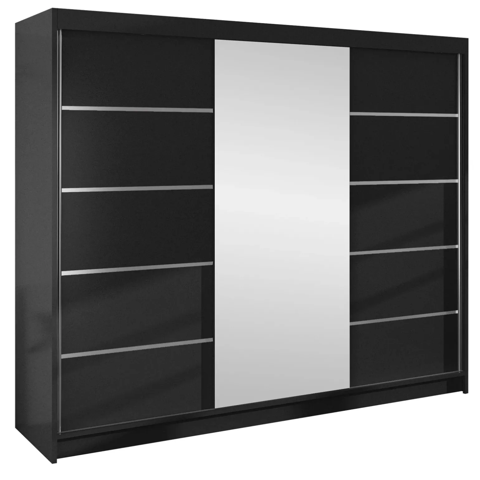 Armadio 200x215h cm 2 ante scorrevoli con specchio nero opaco Silven