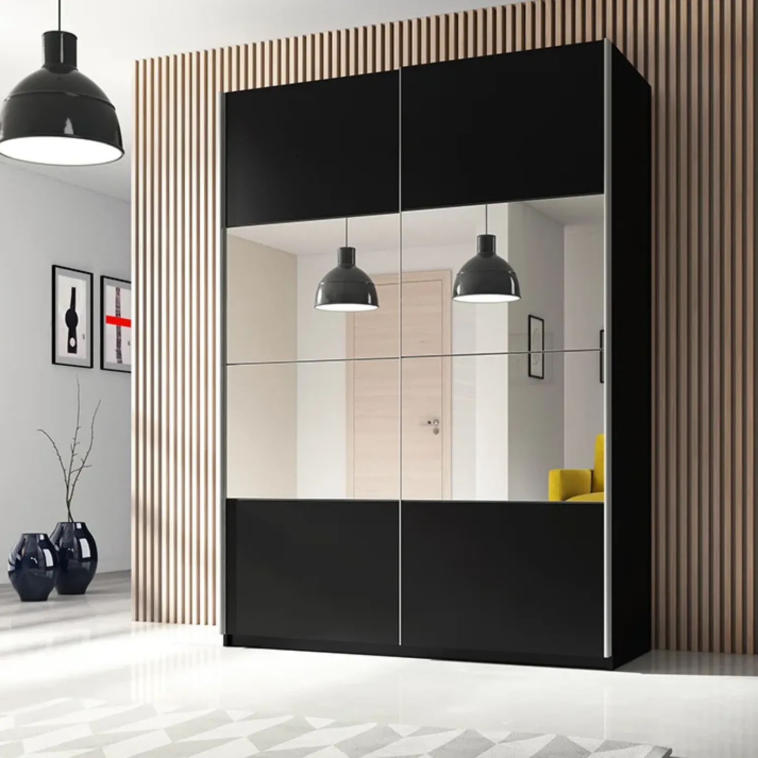 Armadio 150x210h cm 2 ante scorrevoli con specchio nero opaco Pascal Gihome®